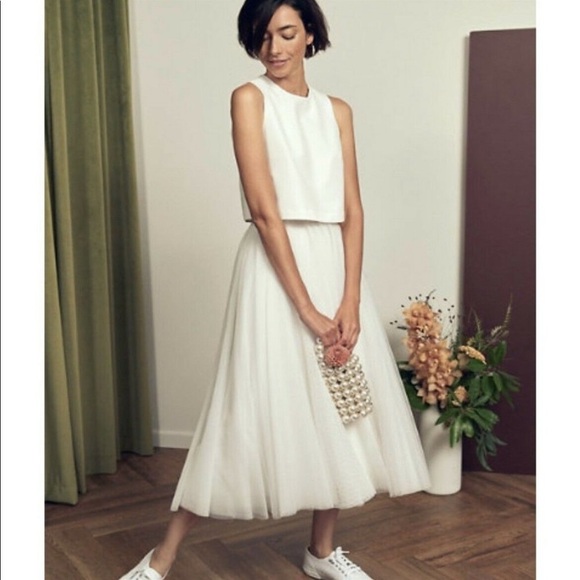 NWT BHLDN Leena Tulle Midi Skirt Ivory Sizes 0, 2, 4, - Picture 1 of 17